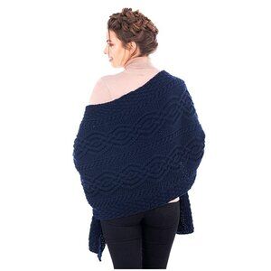 Saol Navy Blue Cable Knit Shawl Scarf 100% Merino Wool NWOT